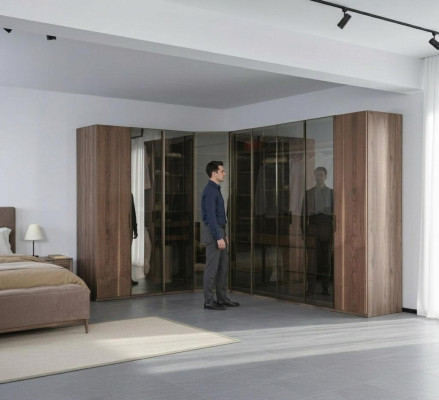 Armoire Walk-in Cabinet en verre Portes transparentes Armoire d'angle Nouveau