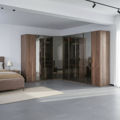 Armoire Walk-in Cabinet en verre Portes transparentes Armoire d'angle Nouveau