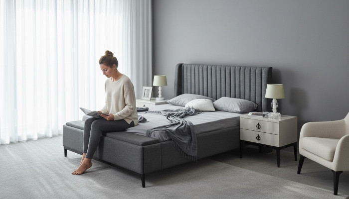 Design de lit Lit double Lits Rembourrages Meubles de chambre Cadre de lit Hôtel Gris