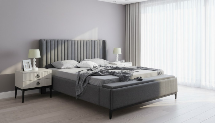 Design de lit Lit double Lits Rembourrages Meubles de chambre Cadre de lit Hôtel Gris