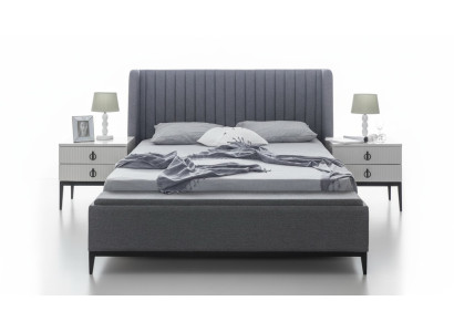Chambre grise Lit + 2x Tables de chevet Consoles Tables de chevet Lits 3pcs. neuf