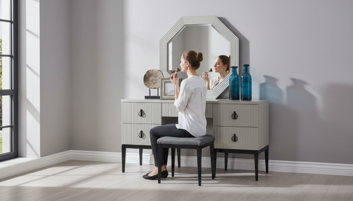 Coiffeuse avec miroir Gris Design de chambre Tabouret de console neuf