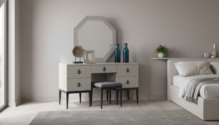 Coiffeuse avec miroir Gris Design de chambre Tabouret de console neuf