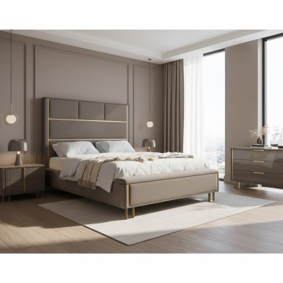 Taupe revêtement de lit Lit double Bois Mobilier de chambre à coucher Hôtel Tapisserie 180x200