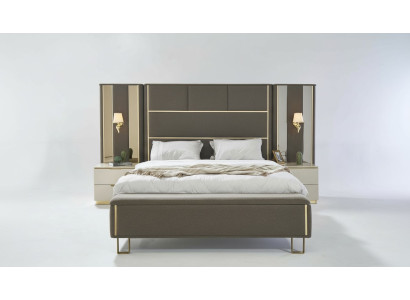 Lit double Lit double 2x Tables de chevet Bois Design Lits Chambre Literie Ensemble de 3 pièces