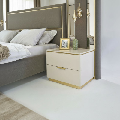 Chambre consoles Table de chevet Ensemble de 2 tables de chevet Mobilier de luxe pour hôtel Beige neuf
