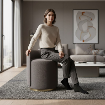 Fauteuil de design, Pouf de luxe, Coiffeuse, Tabouret rond, Siège rembourré, Tabouret