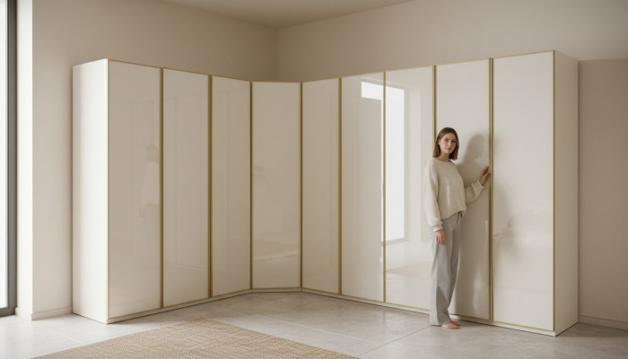 Armoire brillante Armoires de chambre Armoire d'angle Mobilier de luxe Or Beige