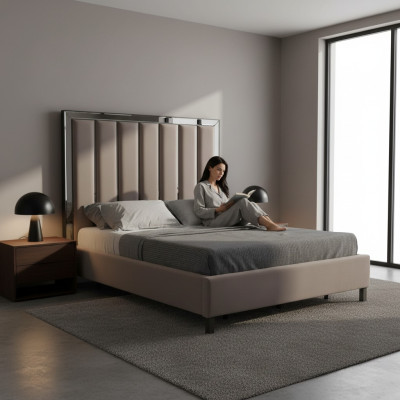 Lits Design Lit Rembourrage Chambre d'hôtel Design Lit double Métal Taupe neuf