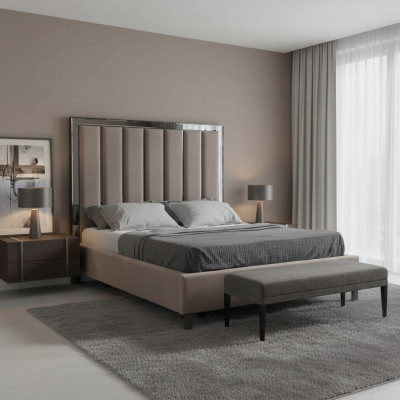Lits Design Lit Rembourrage Chambre d'hôtel Design Lit double Métal Taupe neuf