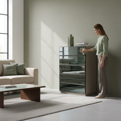 Miroir Meuble Bas Commodes Armoires Gris Armoire de rangement Miroir Buffet latéral Conception de luxe