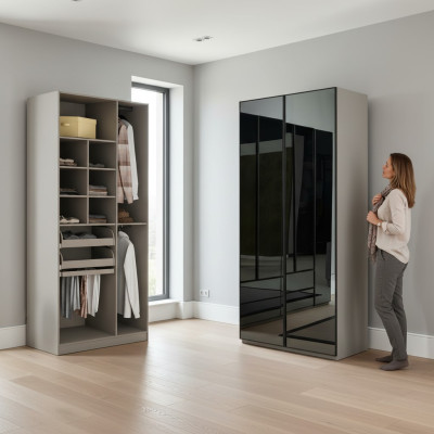 Garde-robe Armoire Garde-robe Polyvalente Gris Matériau Bois Armoires