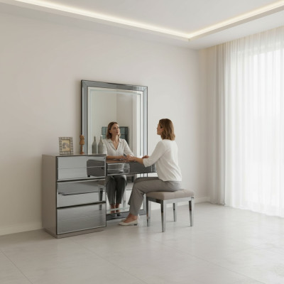 Coiffeuse Commode avec miroir Console Commodes en bois Chambre moderne