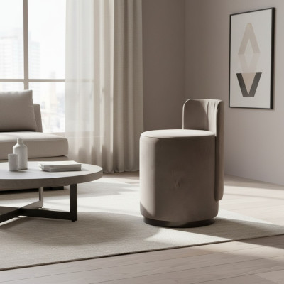 Fauteuil design, tabouret de luxe, coiffeuse, tabouret rond, chaise rembourrée marron.