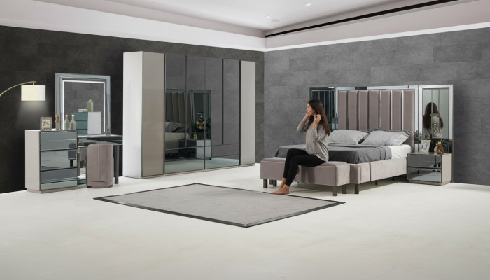 Chambre de luxe Ensemble complet de 8 pièces Mobilier de chambre Lit Table de chevet Armoire nouveau