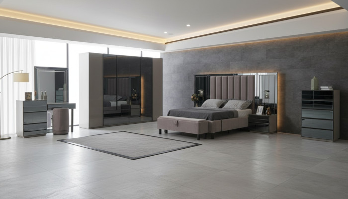 Chambre de luxe Ensemble complet de 8 pièces Mobilier de chambre Lit Table de chevet Armoire nouveau