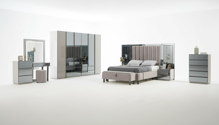 Chambre de luxe Ensemble complet de 8 pièces Mobilier de chambre Lit Table de chevet Armoire nouveau