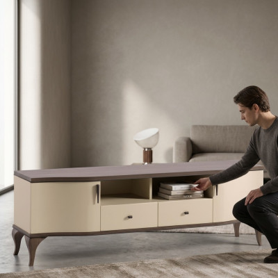 estetichnyj-derevjannyj-shkaf-pod-televizor-komod-tv-tumba-v-bezhevyx-tonax  Armoire en bois esthétique pour la télévision - commode TV - buffet dans des tons beiges
