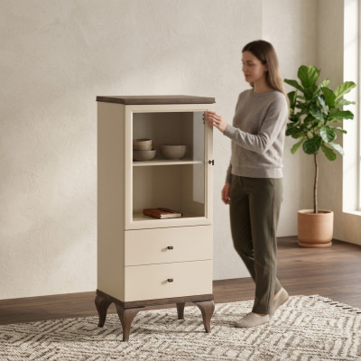 Armoire en verre Armoires de salon Buffet beige Vitrine en bois Meubles du salon