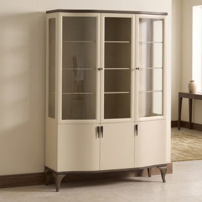 Vitrines Armoire en verre Buffet de luxe Vitrine Salon Beige Bois neuf