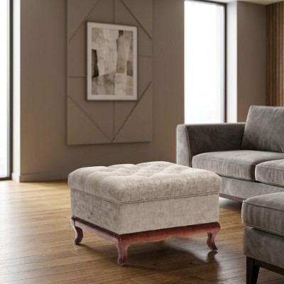 Tabouret Designer Chesterfield Pouf en Tissu Beige Tapisserie Tabouret Tissu