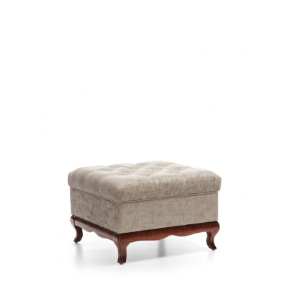 Tabouret Designer Chesterfield Pouf en Tissu Beige Tapisserie Tabouret Tissu