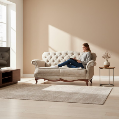 Canapé Chesterfield 2 places avec coussin d'assise en textile pour le salon