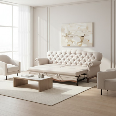 Canapé-lit Chesterfield Canapé avec fonction lit Canapé trois places Textile