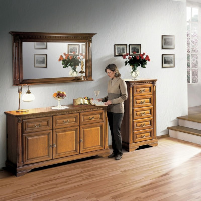 Armoire Commode Miroir Matériel Bois Classique Ensemble 3 pièces Marron Maison de campagne