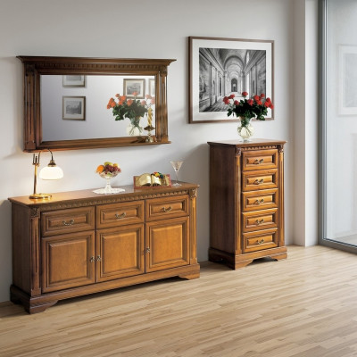 Armoire Commode Miroir Matériel Bois Classique Ensemble 3 pièces Marron Maison de campagne