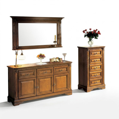 Armoire Commode Miroir Matériel Bois Classique Ensemble 3 pièces Marron Maison de campagne