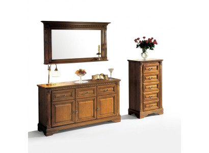 Armoire Commode Miroir Matériel Bois Classique Ensemble 3 pièces Marron Maison de campagne