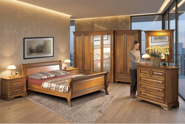 Style de maison de campagne lit 3 pièces. avec 2 tables de chevet Ensemble de meubles en bois marron