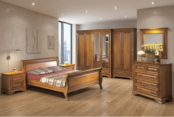 Style de maison de campagne lit 3 pièces. avec 2 tables de chevet Ensemble de meubles en bois marron