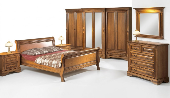 Style de maison de campagne lit 3 pièces. avec 2 tables de chevet Ensemble de meubles en bois marron