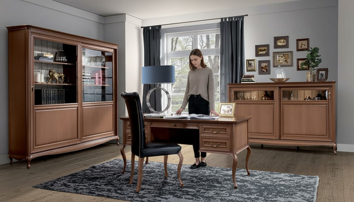 Mobilier de bureau Étagère Bureau Commode Fauteuil Vitrine Ensemble complet de 4 pièces.