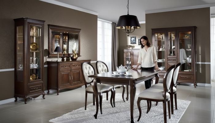 Ensemble de salle à manger de 9 pièces Table Commode Miroir Vitrine Armoire