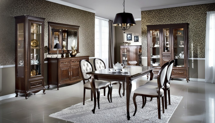 Ensemble de salle à manger de 9 pièces Table Commode Miroir Vitrine Armoire