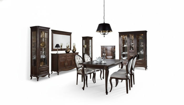 Ensemble de salle à manger de 9 pièces Table Commode Miroir Vitrine Armoire