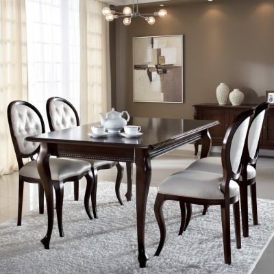 Table à manger en bois brun foncé Chaises Chesterfield en cuir classique Ensemble de 5 pièces design