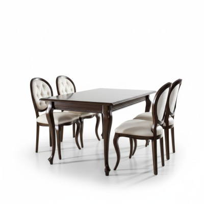 Table à manger en bois brun foncé Chaises Chesterfield en cuir classique Ensemble de 5 pièces design