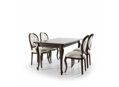 Table à manger en bois brun foncé Chaises Chesterfield en cuir classique Ensemble de 5 pièces design
