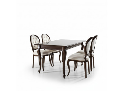 Table à manger en bois brun foncé Chaises Chesterfield en cuir classique Ensemble de 5 pièces design