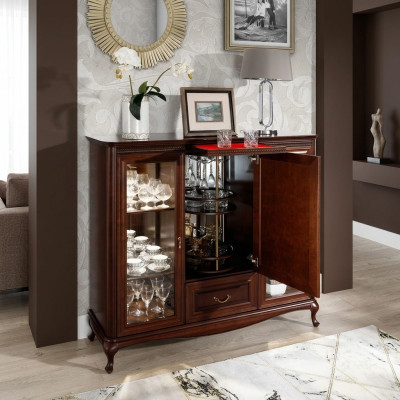 Bar à domicile Armoire Buffet avec bouteilles rotatives Vitrine en bois