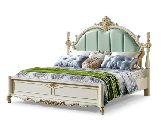 Chambre classique Lit mobilier Bois Lits en cuir Baroque Rococo