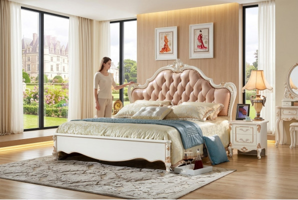 Meuble de chambre à coucher Royal Chesterfield Lit 180x200 Cuir
