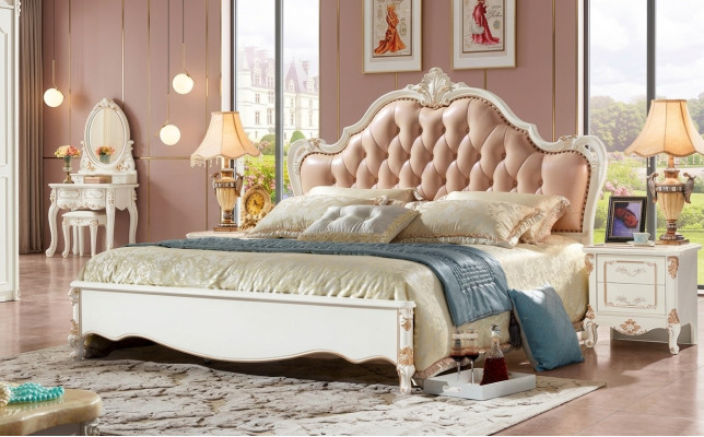 Meuble de chambre à coucher Royal Chesterfield Lit 180x200 Cuir