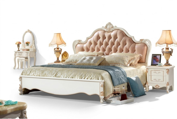 Meuble de chambre à coucher Royal Chesterfield Lit 180x200 Cuir