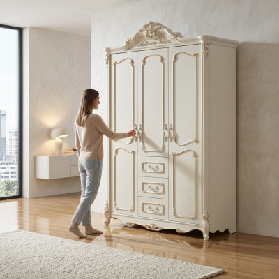 Trois armoire de porte Armoire blanc Baroque Rococo Armoires Bois