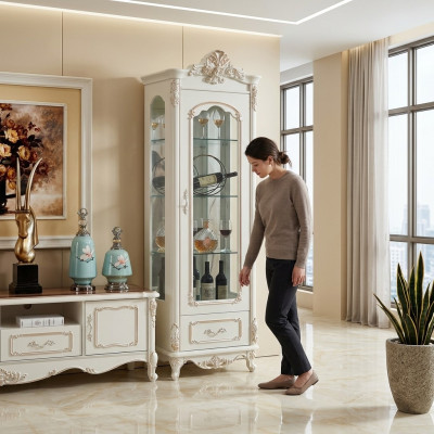 Vitrine en bois Vitrines simples Vitrine en verre Armoires Meubles Art déco Blanc